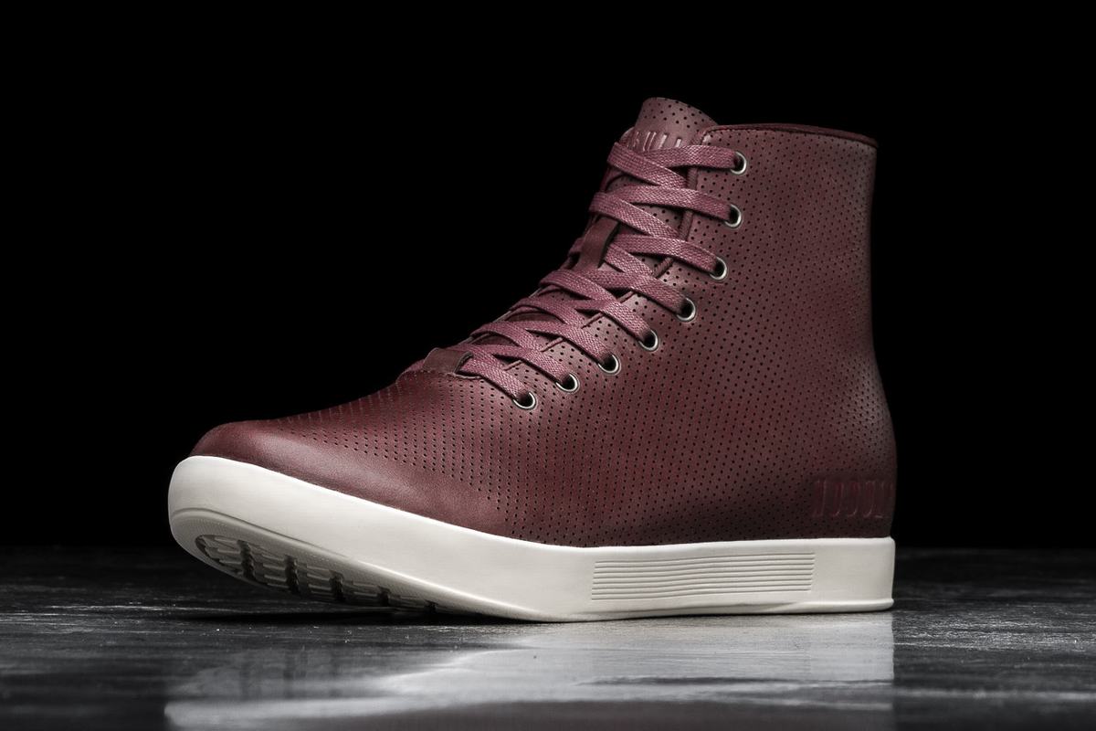 Burgundy Men\'s Nobull High-Top Leather Trainers | USA169520