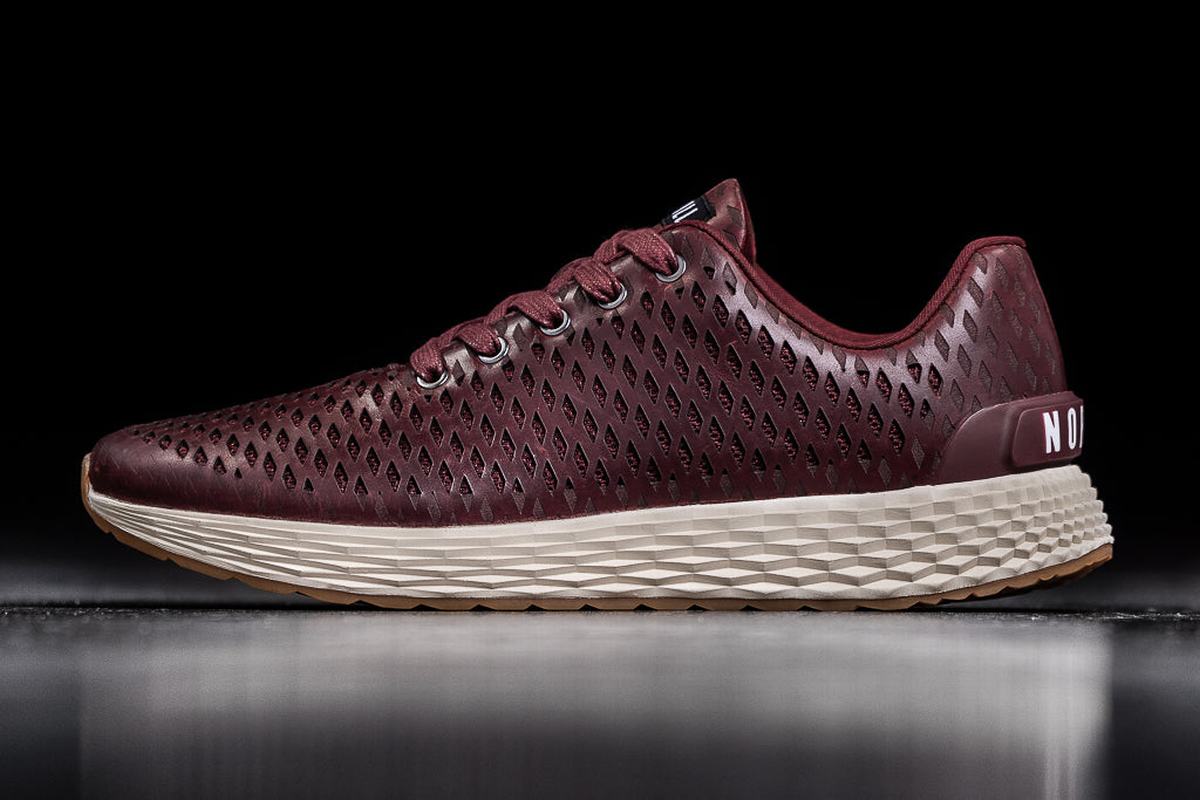 Burgundy Men's Nobull Leather Runner Running Shoes | USA941035