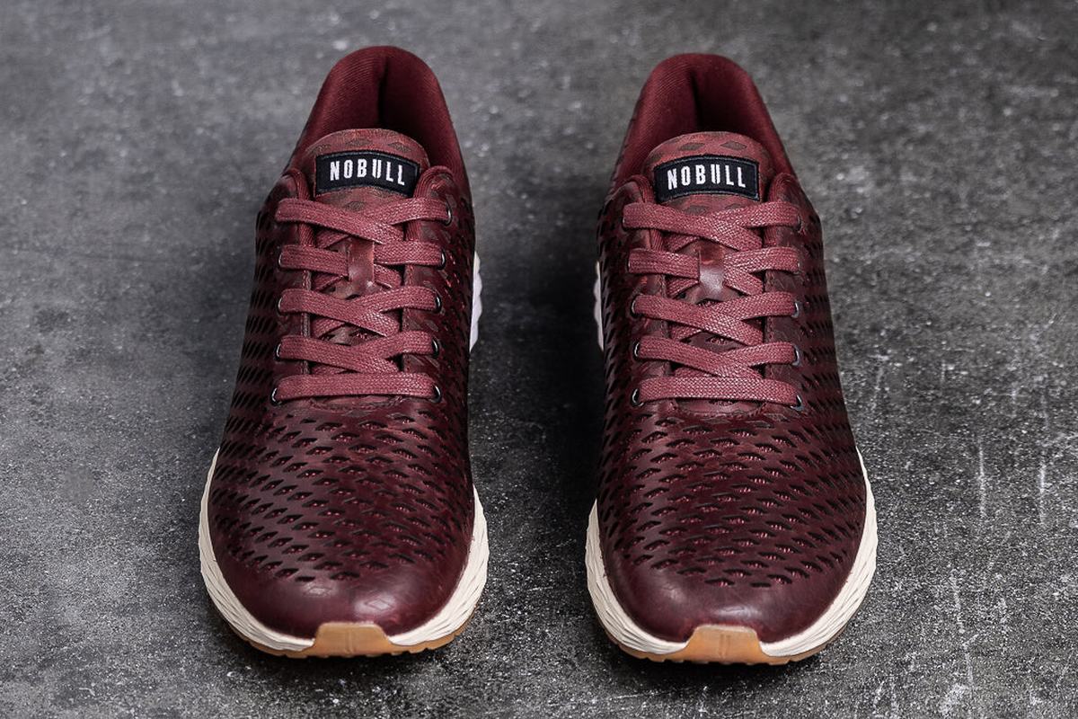 Burgundy Men's Nobull Leather Runner Running Shoes | USA941035