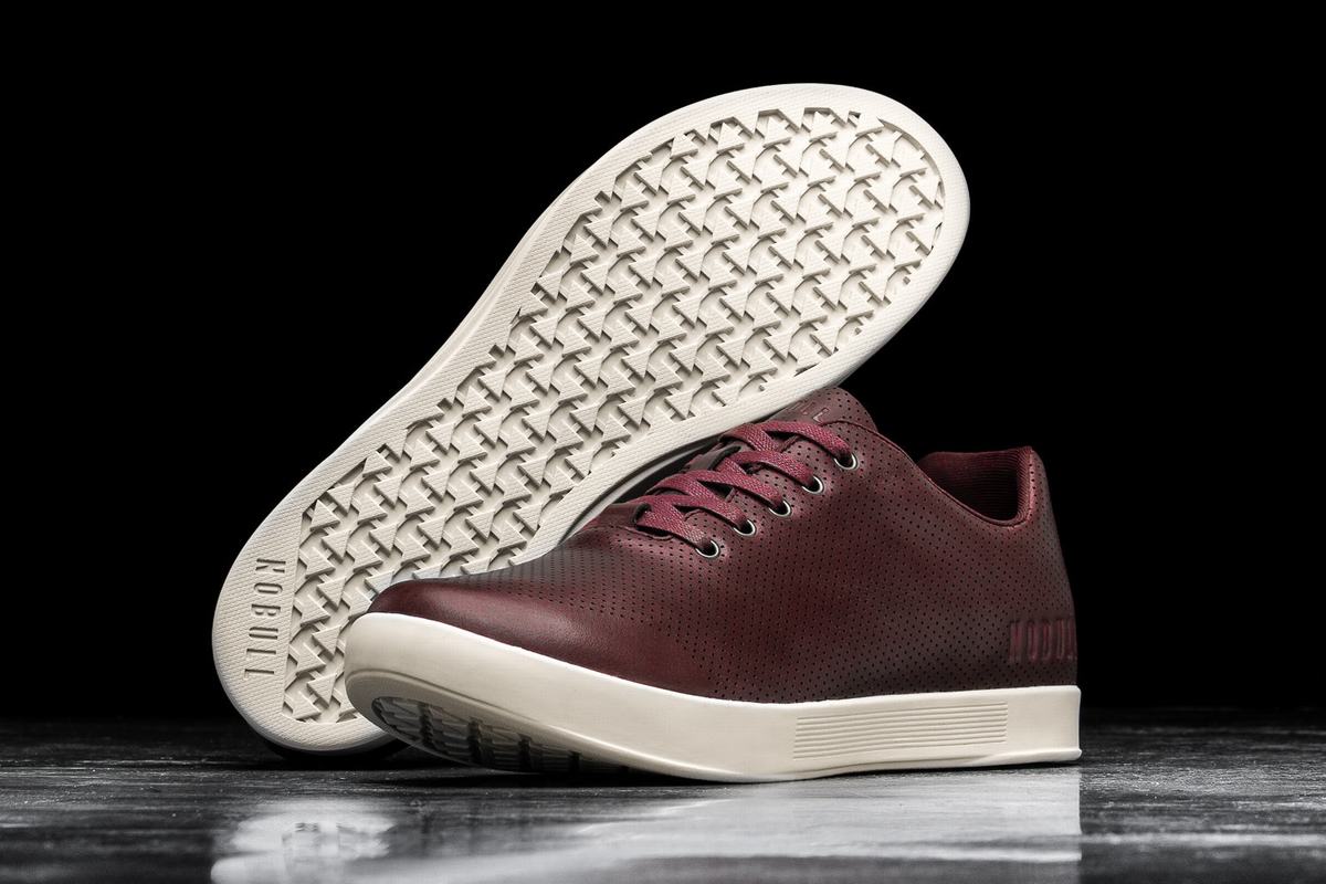 Burgundy Men's Nobull Leather Trainers | USA569182