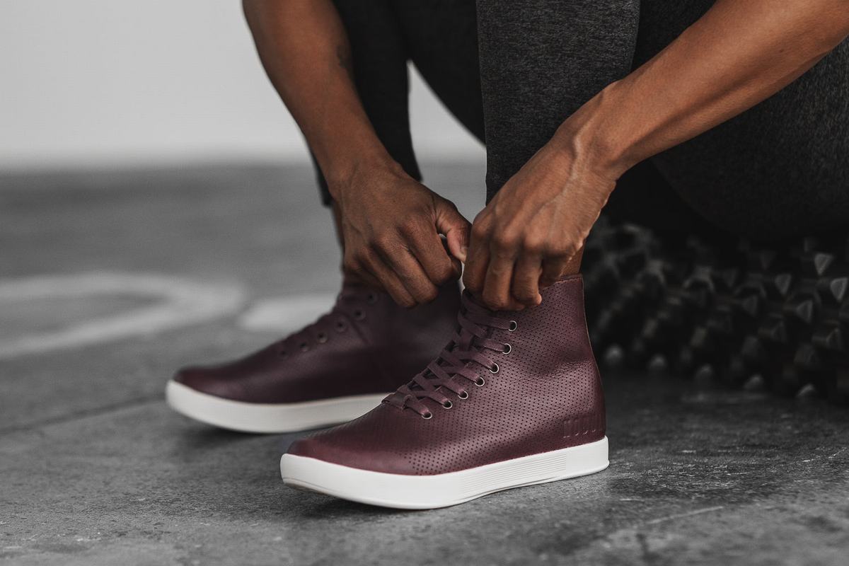 Burgundy Women's Nobull High-Top Leather Trainers | USA917386