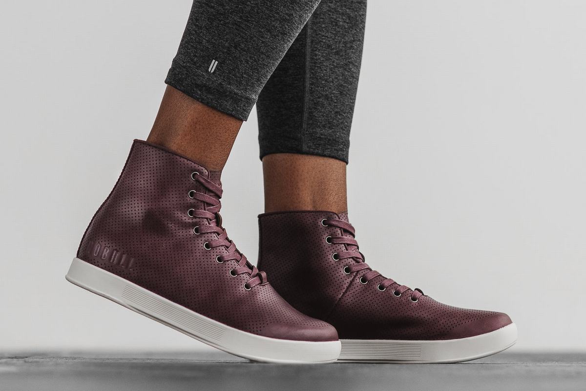 Burgundy Women's Nobull High-Top Leather Trainers | USA917386