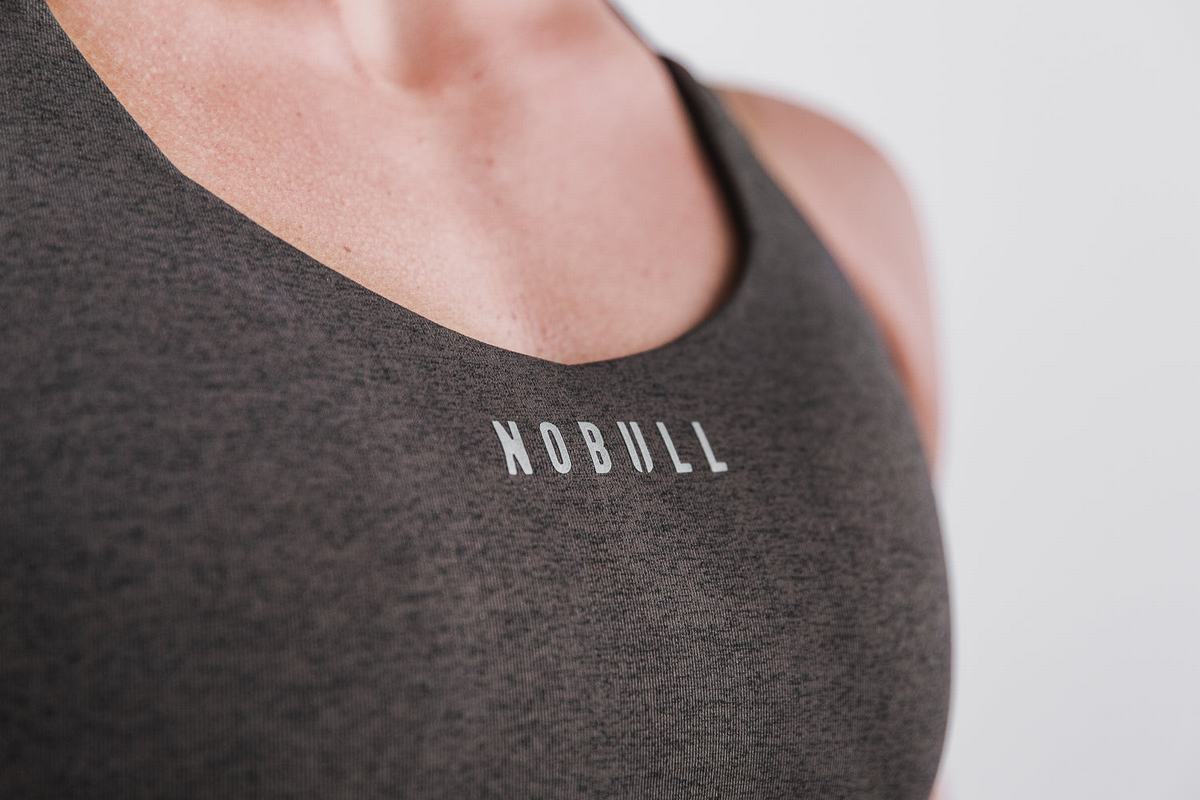 Coffee Women's Nobull Pace Plush Heather Sports Bras | USA690128