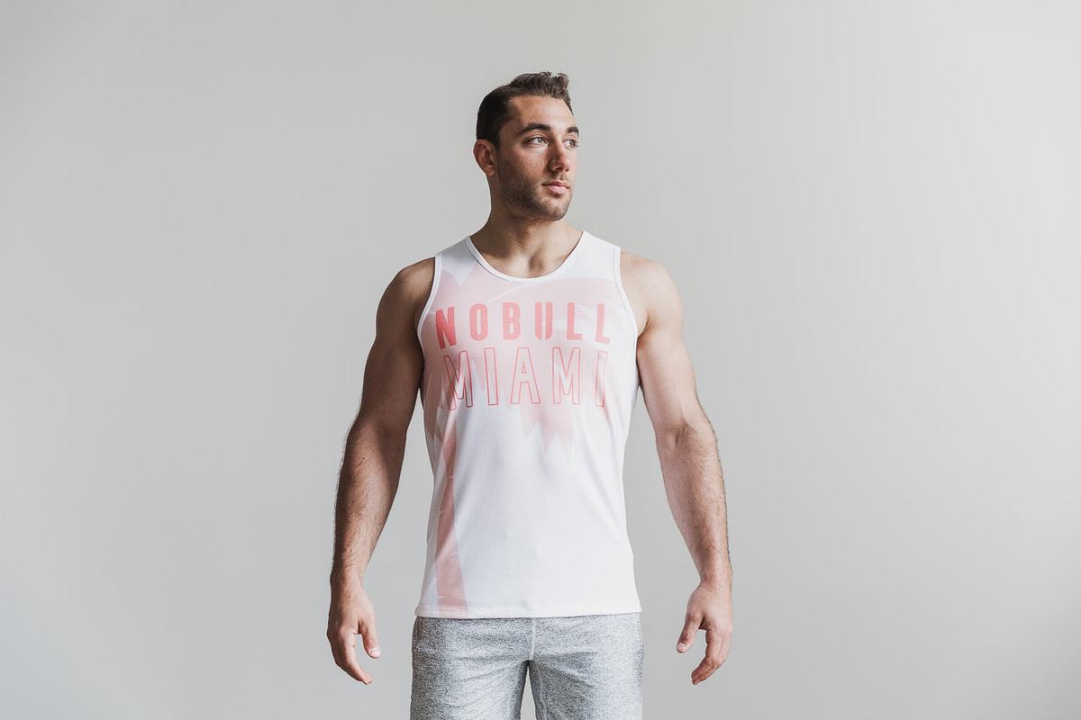 Coral Men's Nobull Miami Palm Tank Tops | USA782046