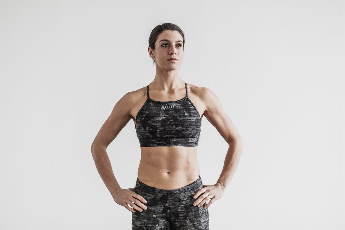 Dark Camo Women's Nobull High-Neck Melange Sports Bras | USA130465