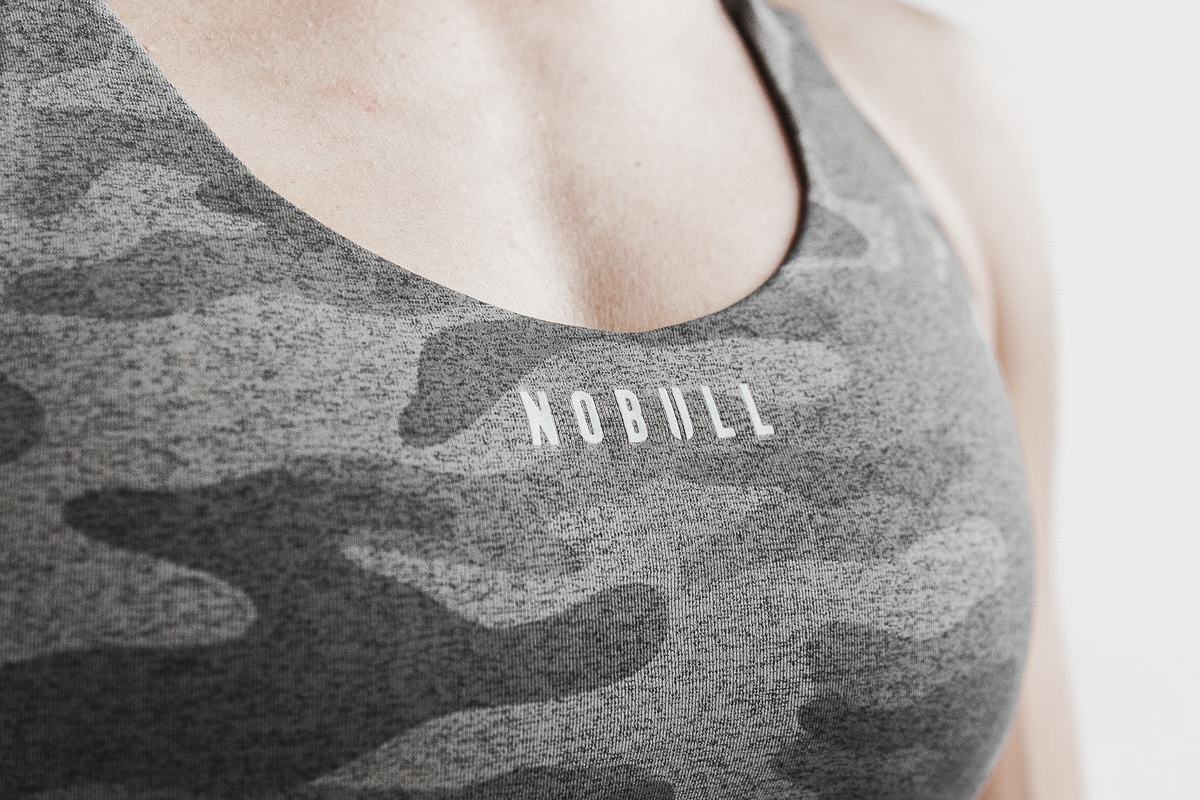 Dark Camo Women's Nobull Pace Plush Heather Sports Bras | USA209875