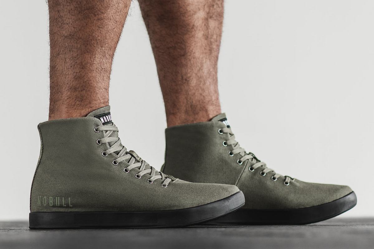 Dark Green Black Men's Nobull High-Top Canvas Trainers | USA721480