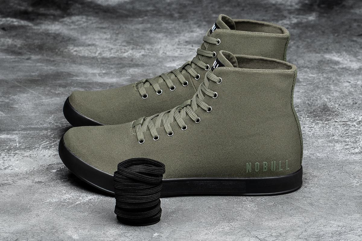 Dark Green Black Men's Nobull High-Top Canvas Trainers | USA721480