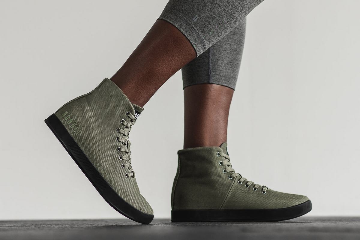 Dark Green Black Women's Nobull High-Top Canvas Trainers | USA495276