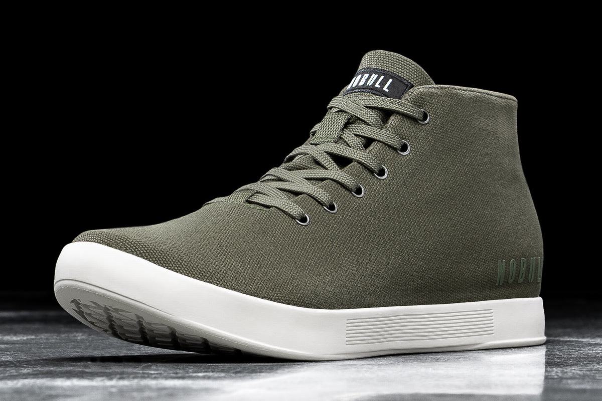 Dark Green White Men's Nobull Canvas Mid Trainers | USA693407