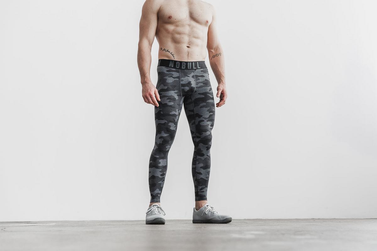 Dark Grey Camo Men\'s Nobull Compression Tight Plush Heather Tights | USA841209