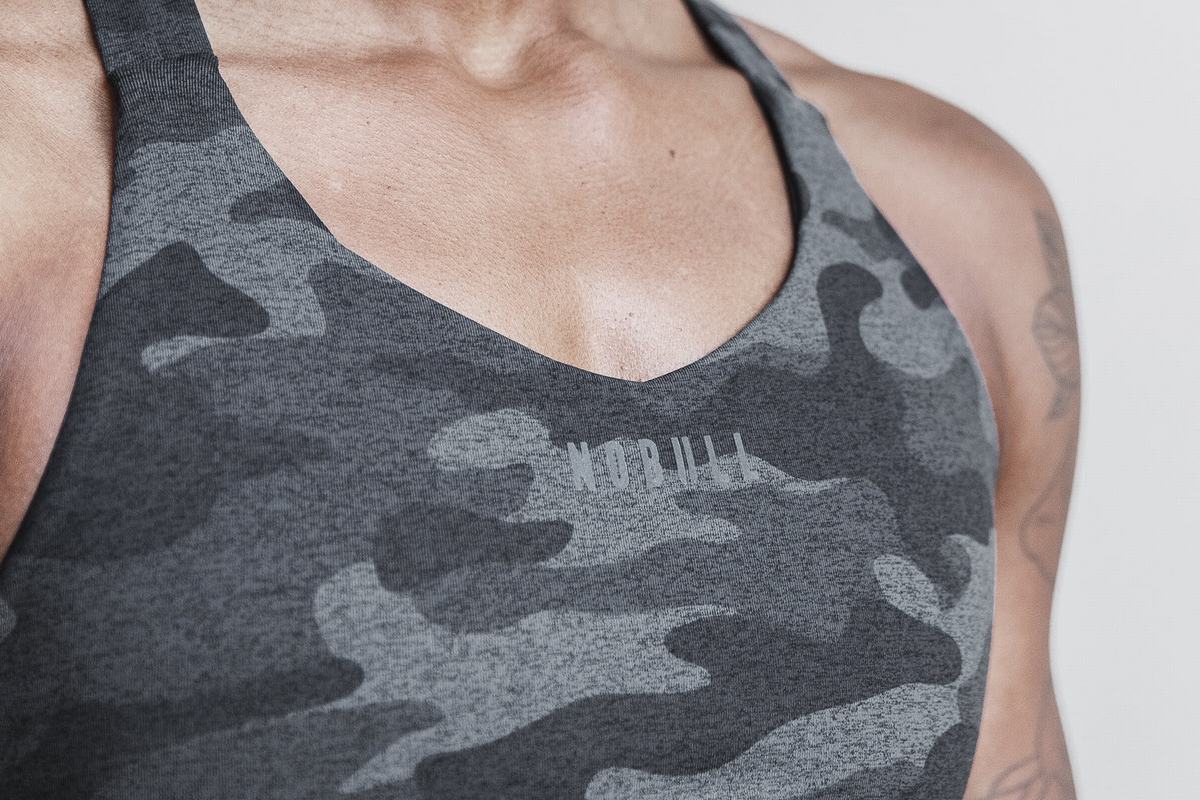 Dark Grey Camo Women's Nobull Pace Plush Heather Sports Bras | USA016392