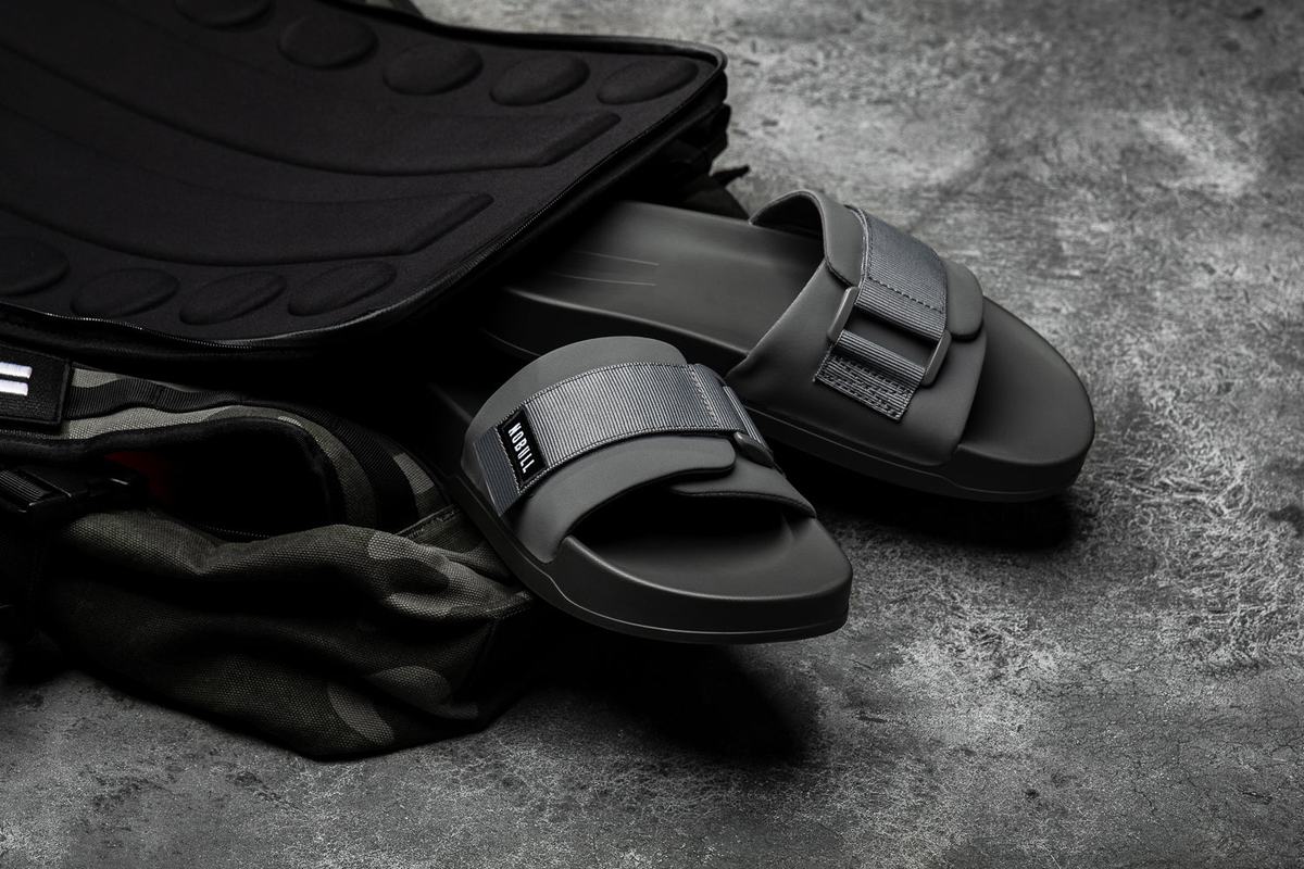 Dark Grey Men's Nobull Adjustable Slides | USA348156