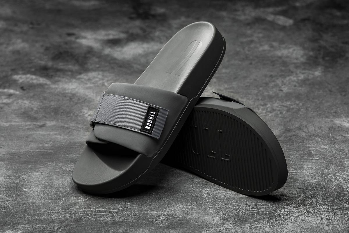 Dark Grey Men's Nobull Adjustable Slides | USA348156