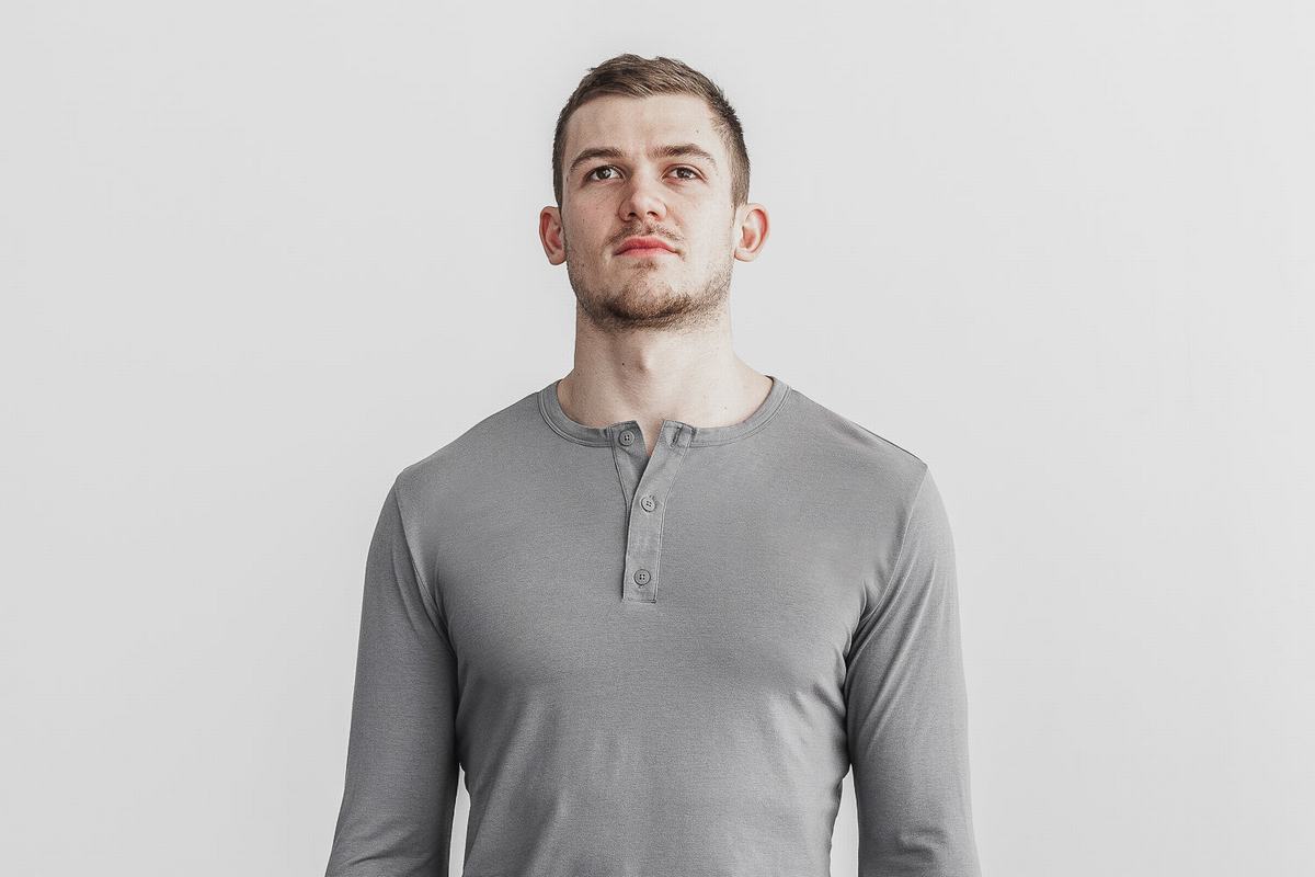 Dark Grey Men's Nobull Lightweight Henley Long Sleeves | USA694837