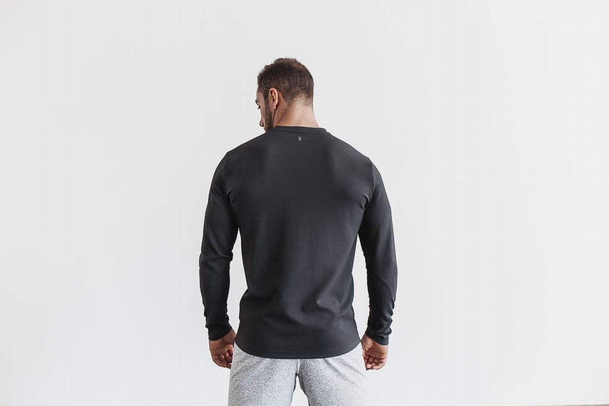 Dark Grey Men's Nobull Waffle Long Sleeves | USA917625