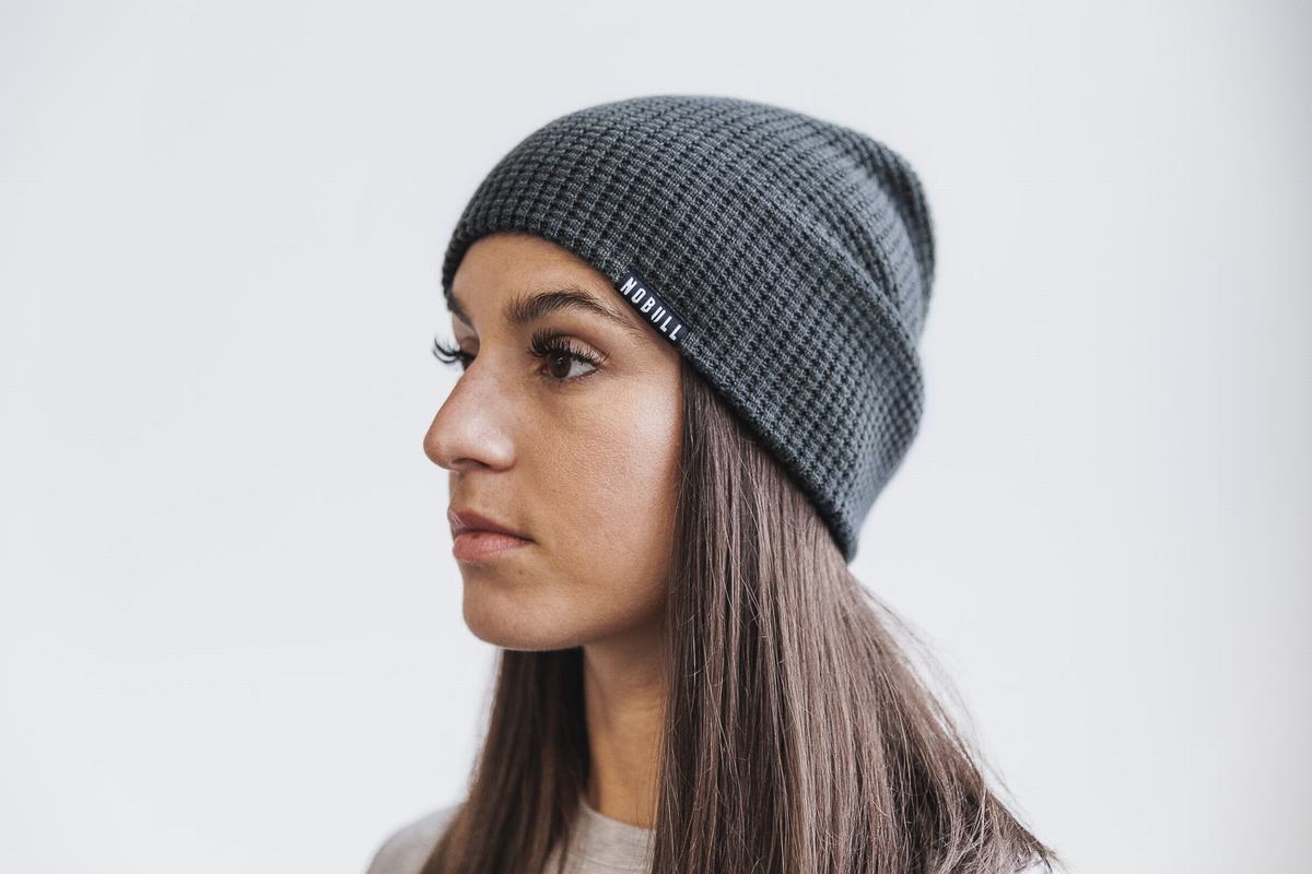 Dark Grey Women's Nobull Waffle Beanie | USA638907