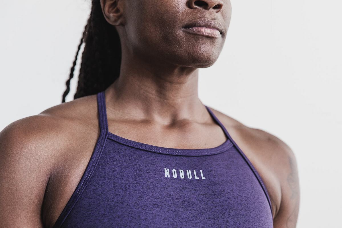 Dark Purple Women's Nobull High-Neck Plush Heather Sports Bras | USA832579