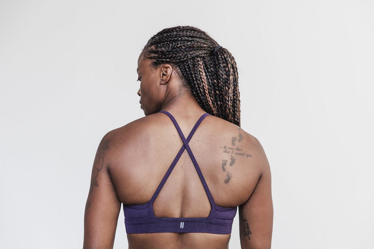 Dark Purple Women's Nobull High-Neck Plush Heather Sports Bras | USA832579