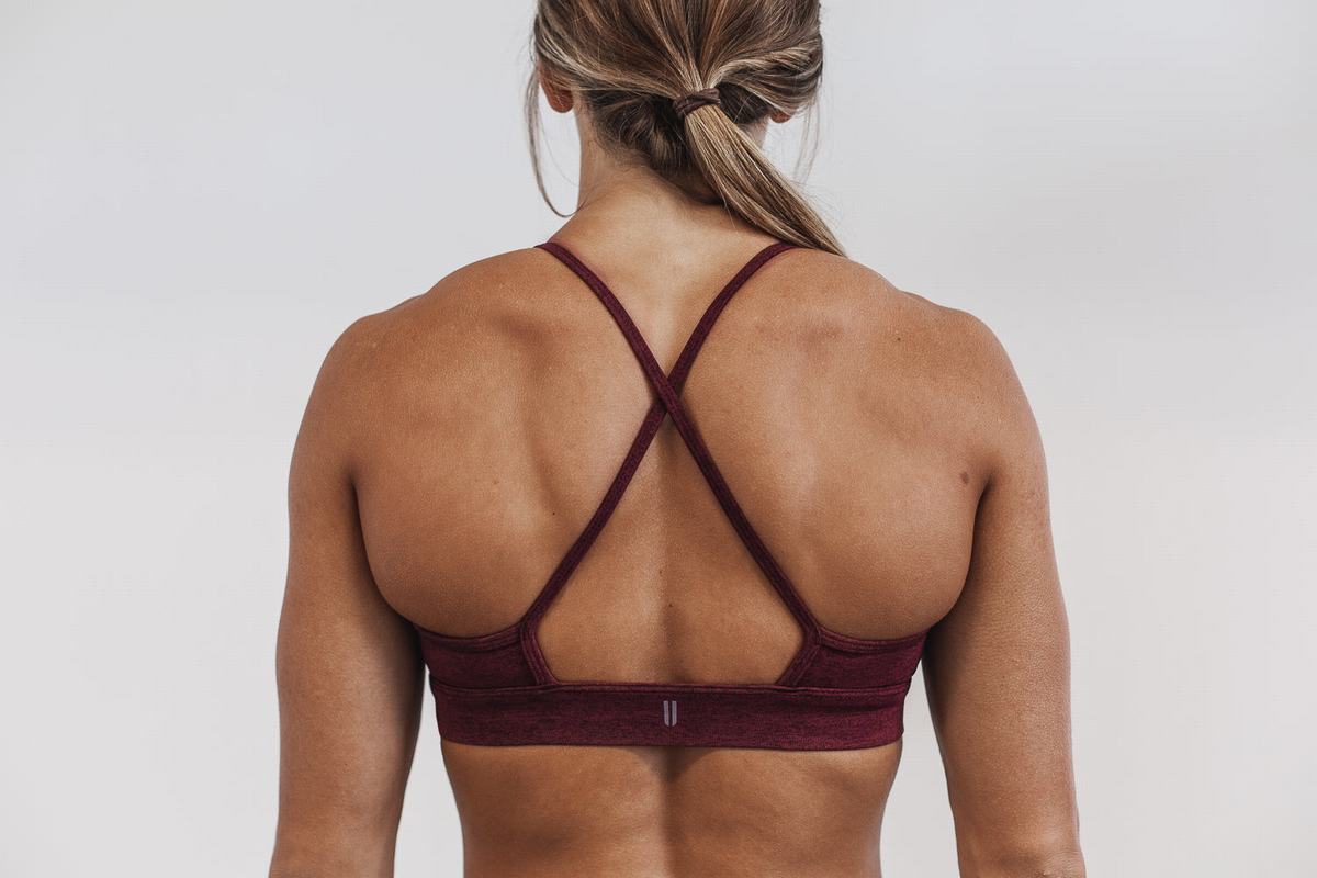 Dark Red Women's Nobull High-Neck Plush Heather Sports Bras | USA213470