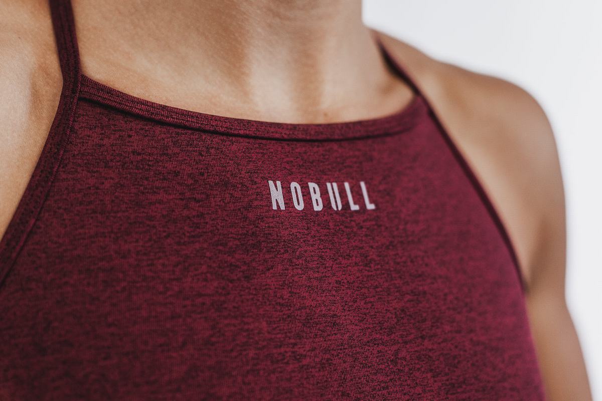 Dark Red Women's Nobull High-Neck Plush Heather Sports Bras | USA213470