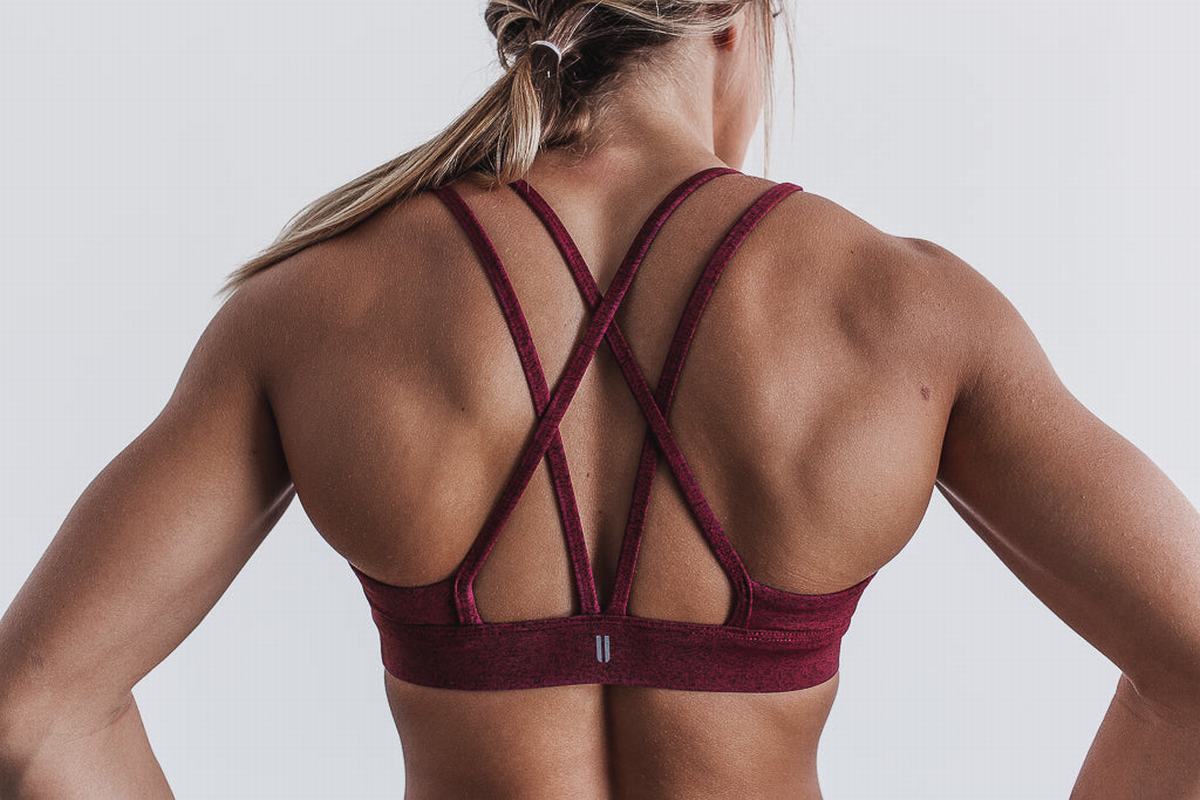 Dark Red Women's Nobull Plush Heather Sports Bras | USA379248