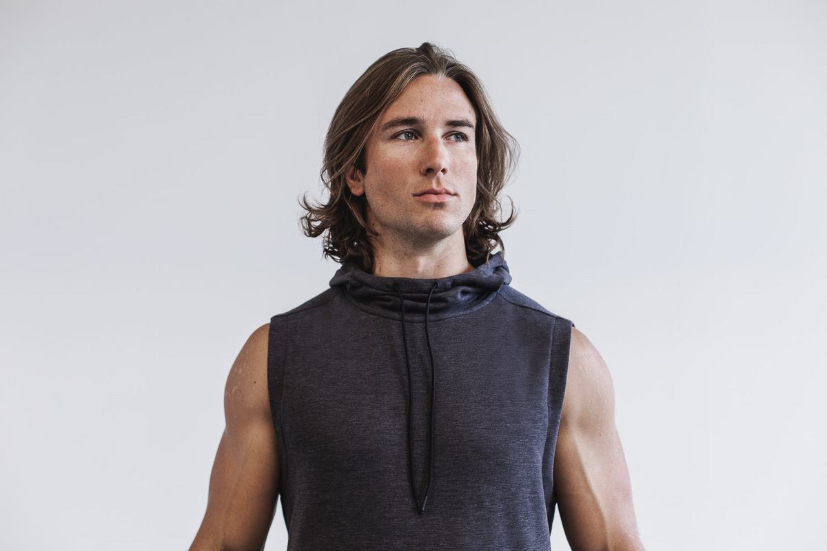 Deep Grey Men's Nobull Microplush Sleeveless Hoodie | USA021937