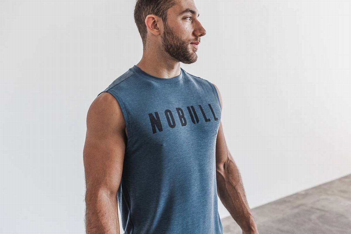 Deep Turquoise Men\'s Nobull Sleeveless T Shirts | USA428310