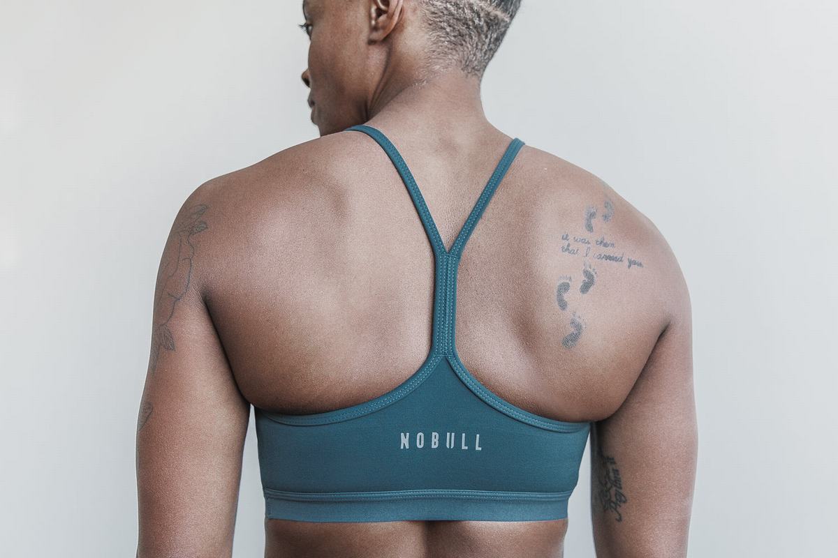 Deep Turquoise Women's Nobull V-Neck Matte Sports Bras | USA286795