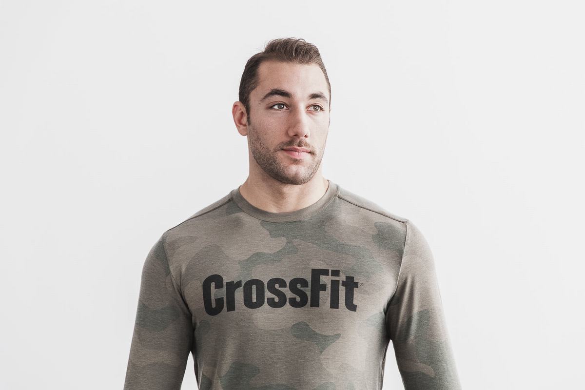 Green Camo Men\'s Nobull Crossfit® Long Sleeves | USA048792