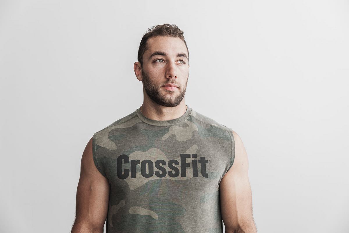 Green Camo Men's Nobull Crossfit® Sleeveless T Shirts | USA478521