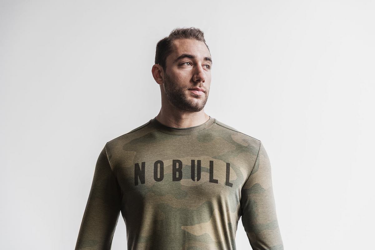 Green Camo Men's Nobull Long Sleeves | USA086257