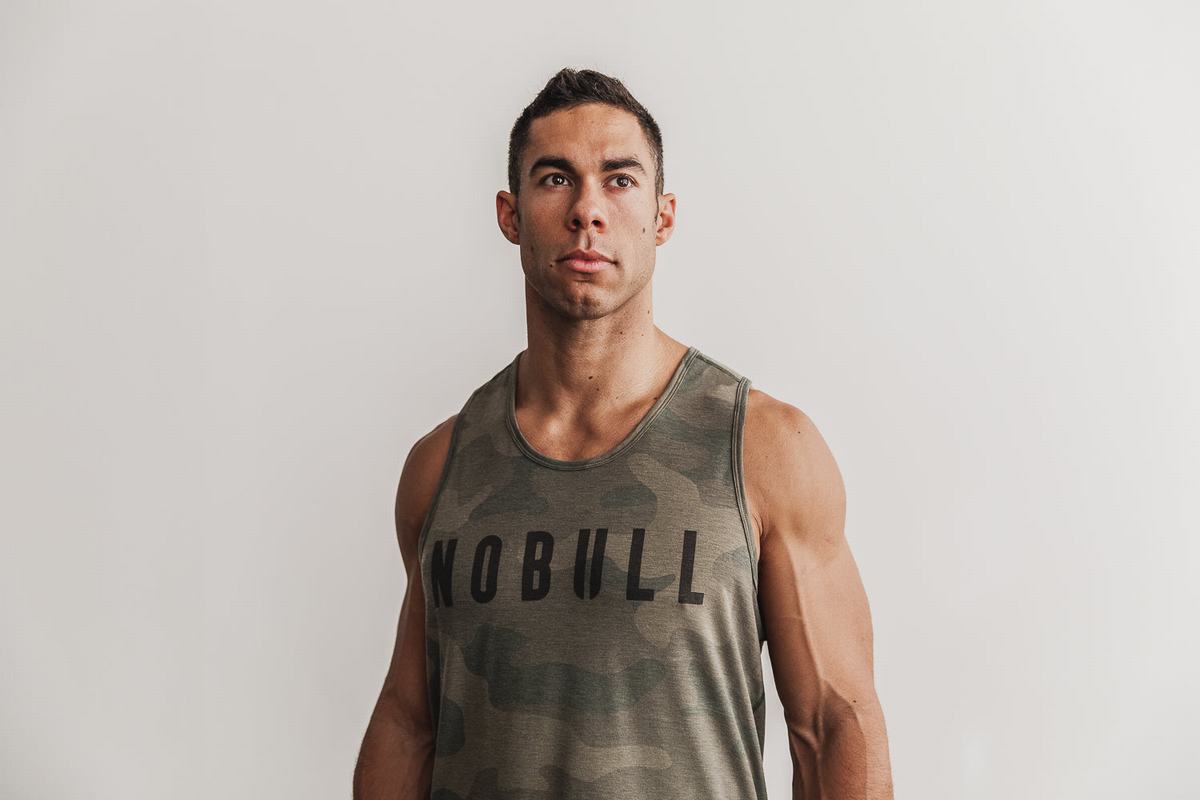 Green Camo Men\'s Nobull Tank Tops | USA462891