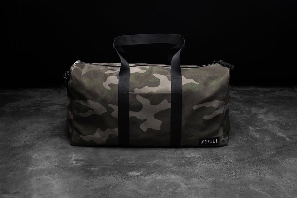 Green Camo Men\'s Nobull Waxed Canvas Duffle | USA209865