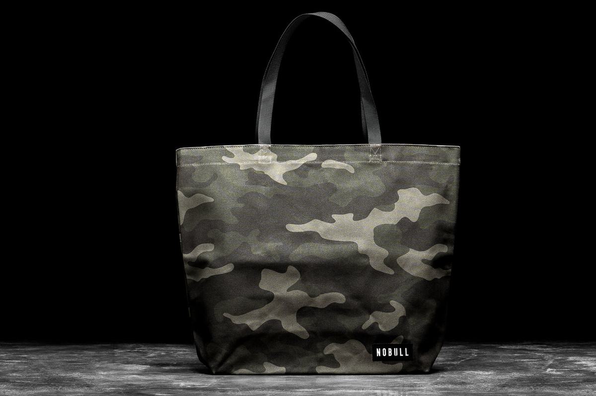 Green Camo Men's Nobull Waxed Canvas Open Top Tote Bags | USA906125