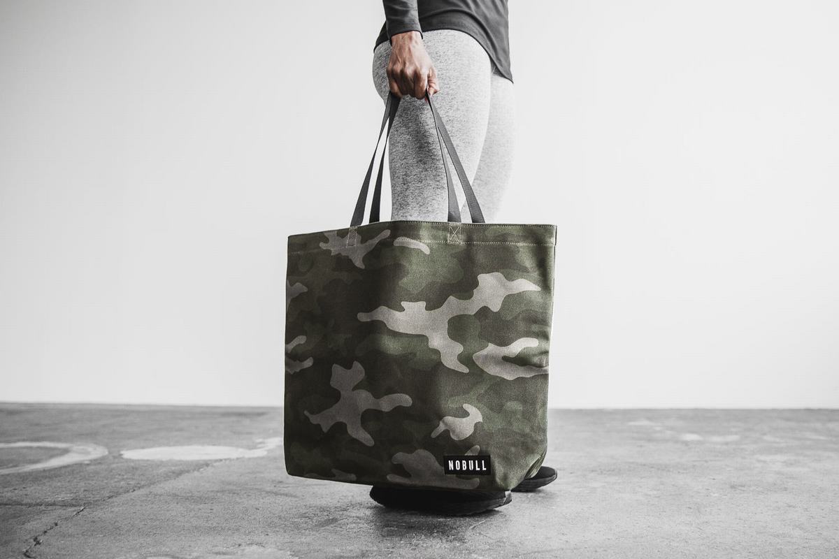 Green Camo Men's Nobull Waxed Canvas Open Top Tote Bags | USA906125