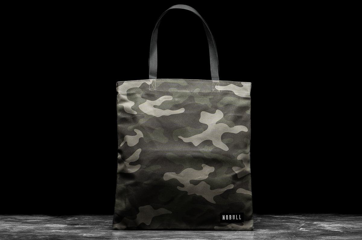 Green Camo Men's Nobull Waxed Canvas Tote Bags | USA742590