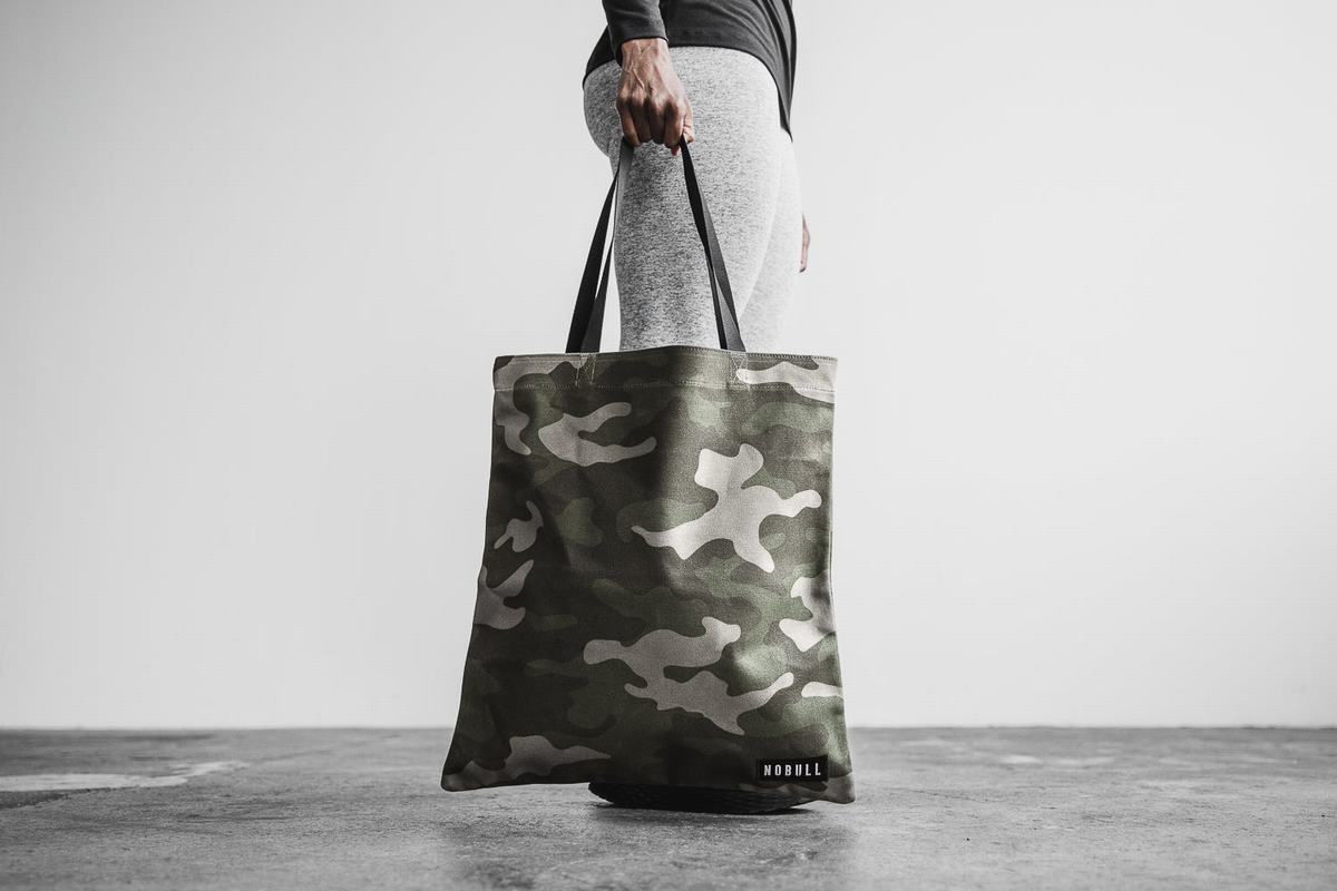 Green Camo Men's Nobull Waxed Canvas Tote Bags | USA742590