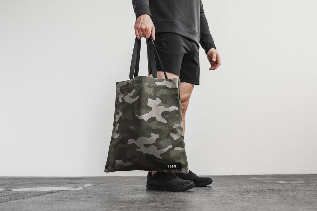 Green Camo Men\'s Nobull Waxed Canvas Tote Bags | USA742590