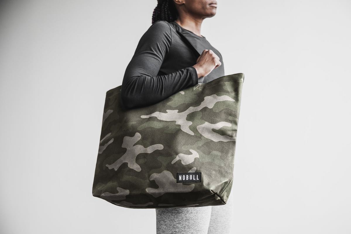 Green Camo Women's Nobull Waxed Canvas Open Top Tote Bags | USA342879