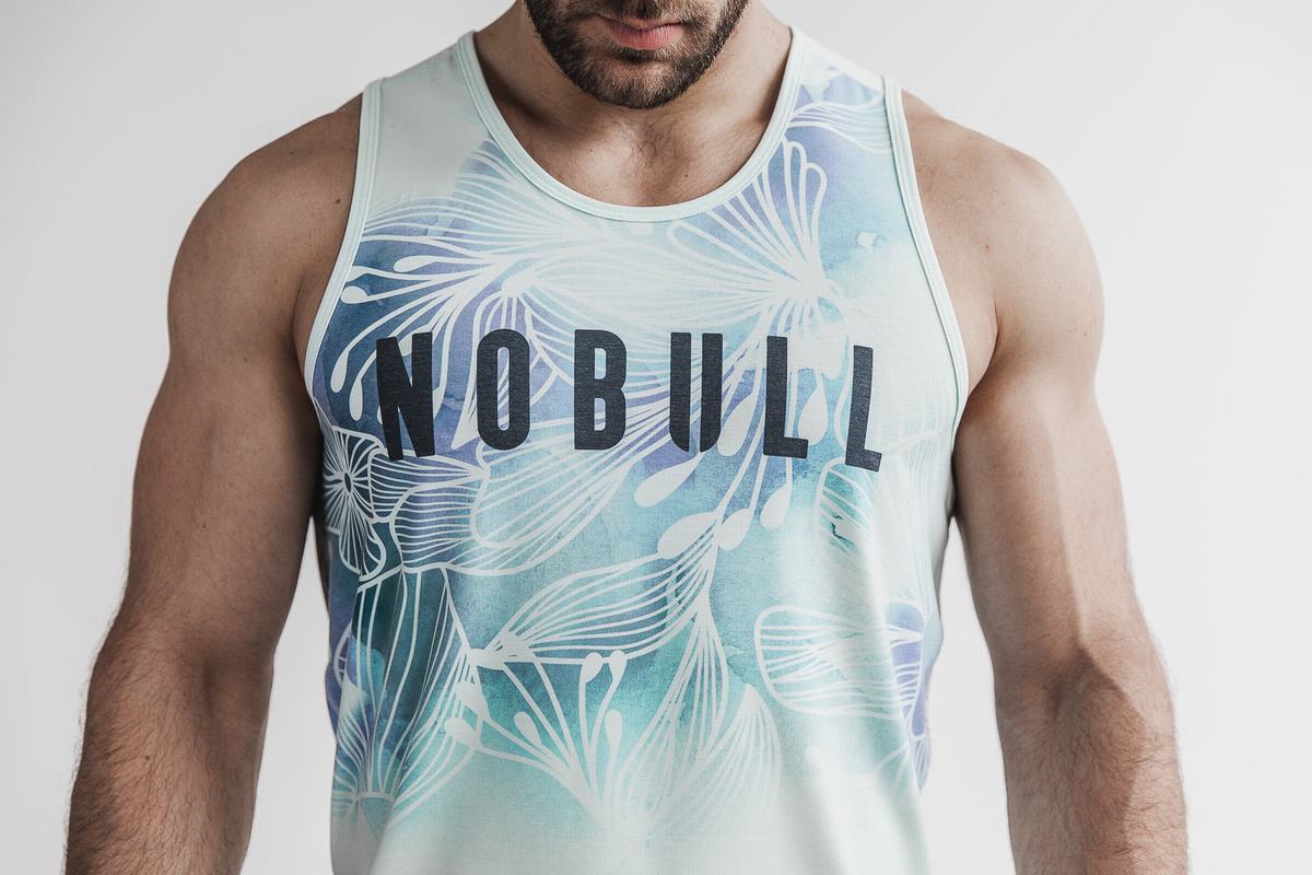 Green Floral Men's Nobull Tank Tops | USA592370