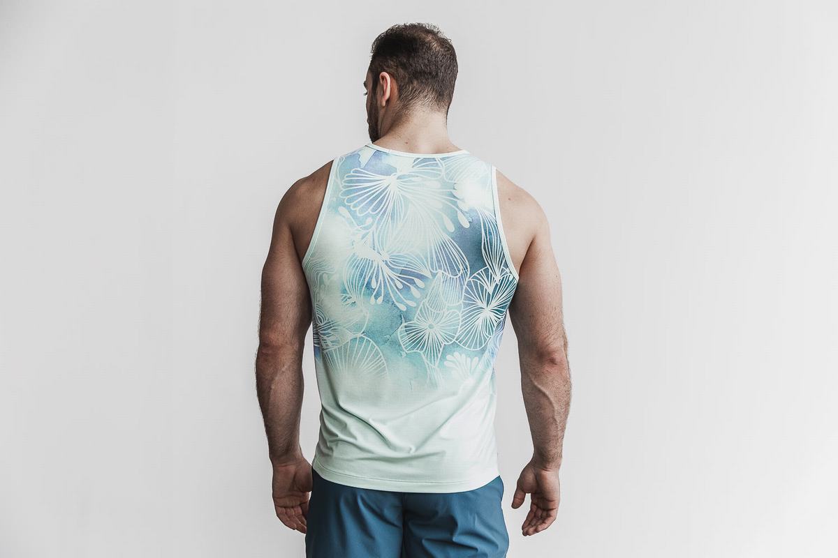 Green Floral Men's Nobull Tank Tops | USA592370