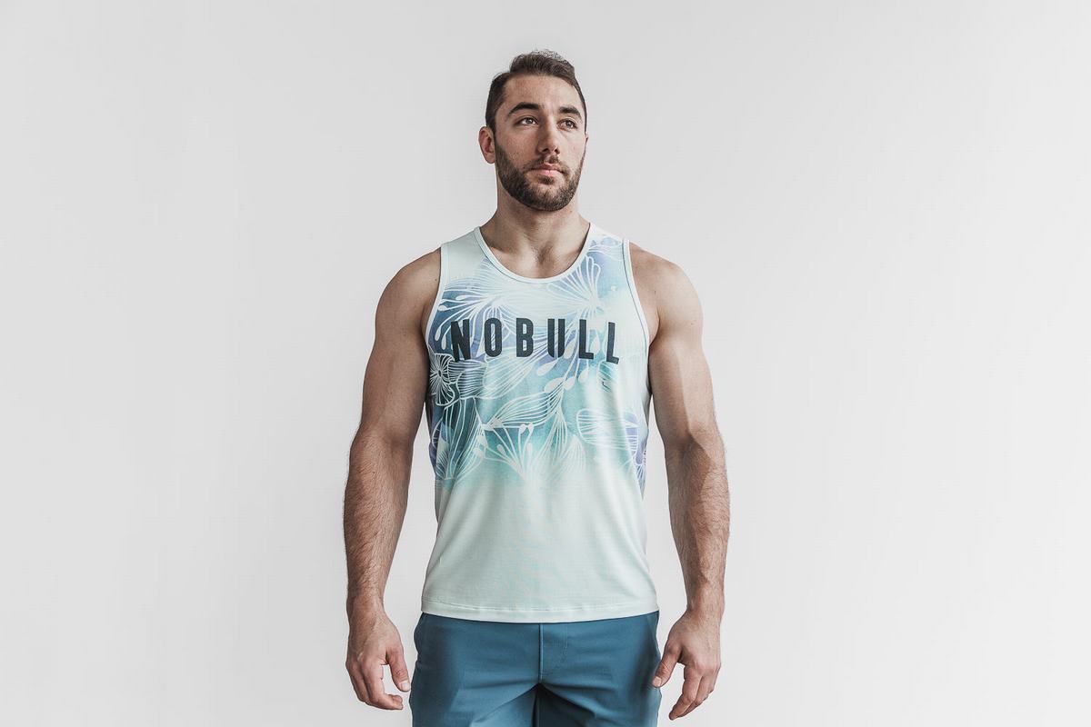 Green Floral Men\'s Nobull Tank Tops | USA592370