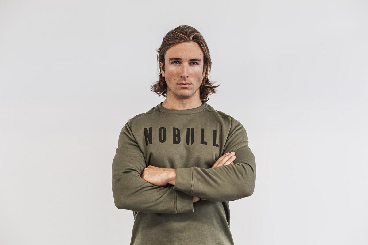 Green Men's Nobull Crew Sweatshirts | USA419682