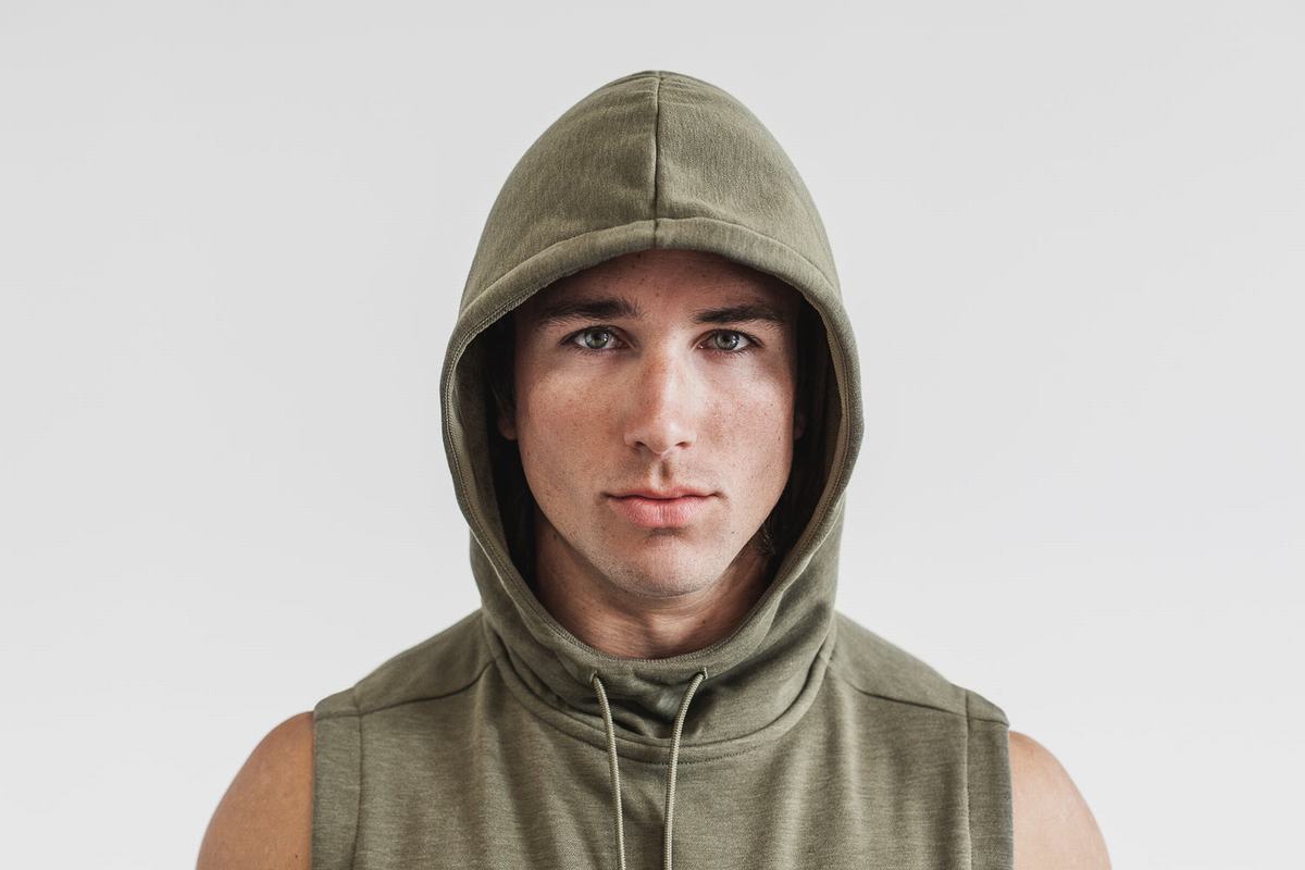 Green Men's Nobull Microplush Sleeveless Hoodie | USA618405