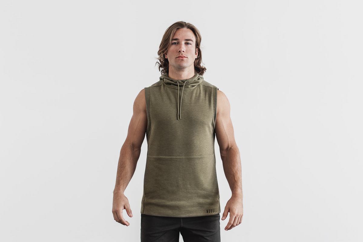 Green Men\'s Nobull Microplush Sleeveless Hoodie | USA618405