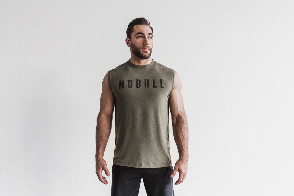 Green Men's Nobull Sleeveless T Shirts | USA836052