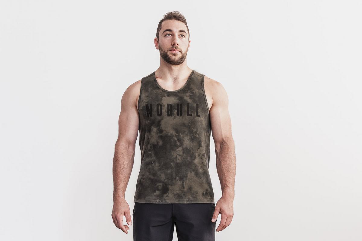 Green Men\'s Nobull Tie-Dye Tank Tops | USA829145