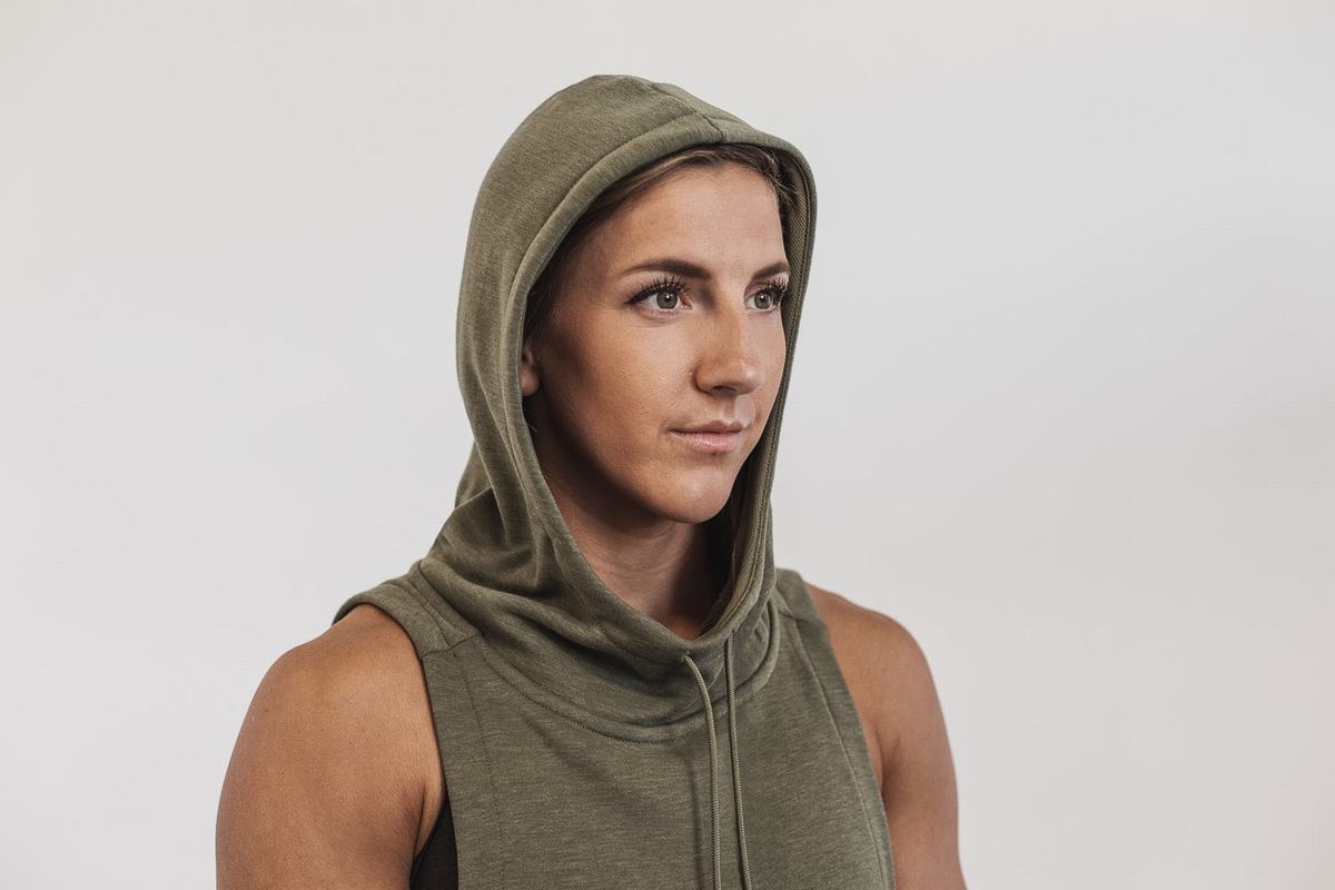 Green Women's Nobull Microplush Sleeveless Hoodie | USA273601