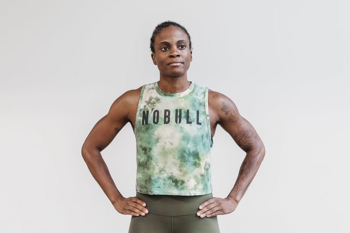 Green Women's Nobull Muscle Tie-Dye Tank Tops | USA914287